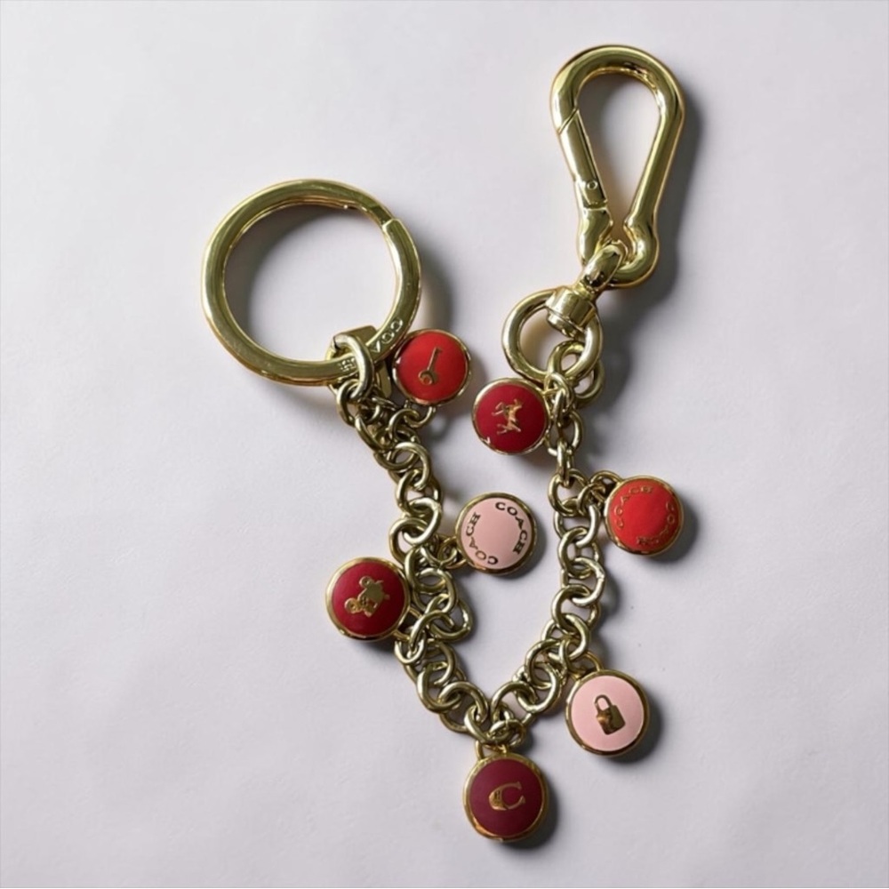 Coach - Charm Chain Bag Charm Pink and Red Charms on Gold Tone Hardware - Picture 4 of 5